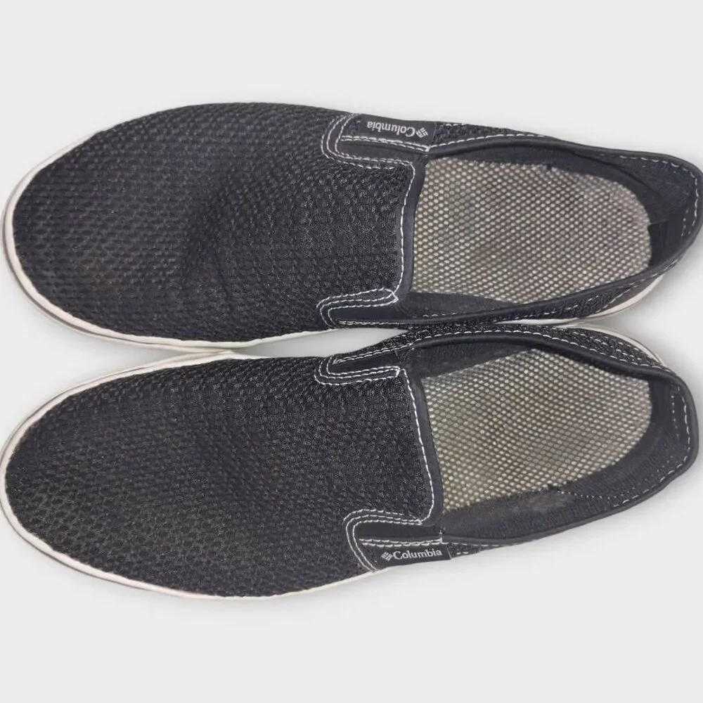 Columbia Mens Shoes Sz 9.5 Black Fabric Slip Ons Comfort Casual Preppy Fisherman